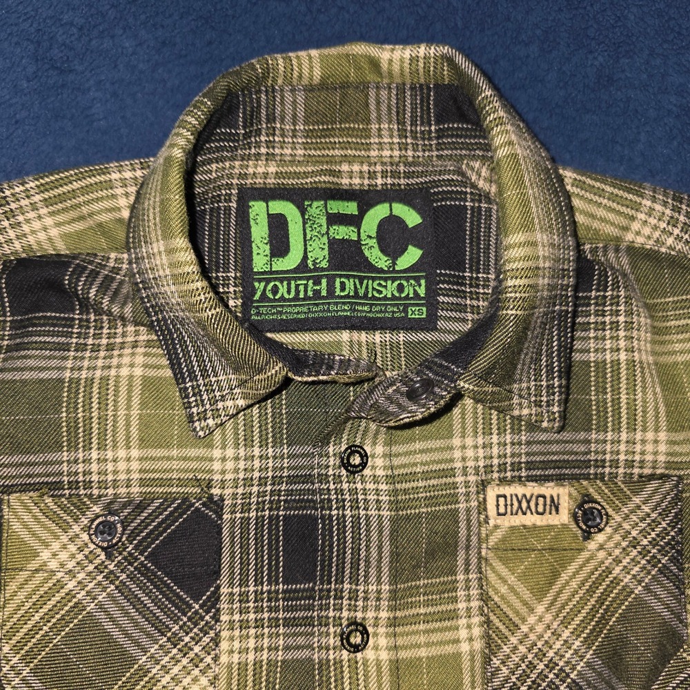 Dixxon DFC Youth Division Green Black Plaid Flannel Shirt XS